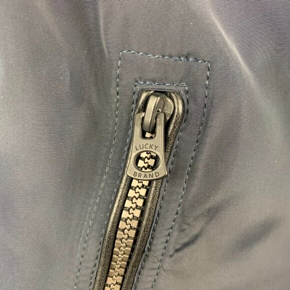 Lucky Brand Mens Bomber Jacket Large Navy Blue Full Zip Bonneville Spafford Moto - Picture 3 of 11